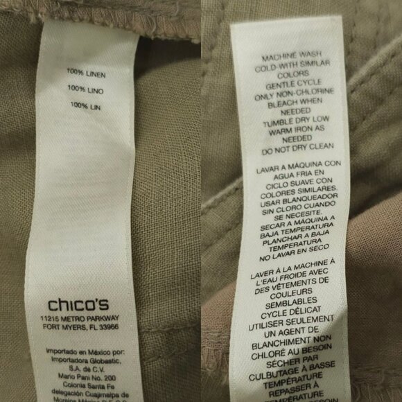 Chicos Linen Pants Women Size 1 US M/8 MId Rise Wide Leg Slash Pockets Tan Khaki - Picture 8 of 16